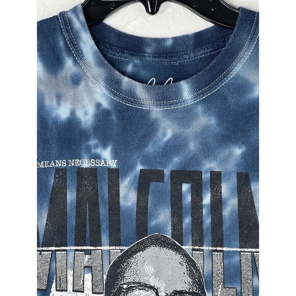 Vintage 90s Malcom X By Any Means Necessary Dont Sell Out T-Shirt Blue Tie Dye M - Picture 9 of 11